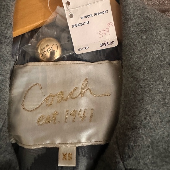 Size XSmall double breasted Coach Heather Gray Wool Pea Coat With gold buttons. - Picture 7 of 15
